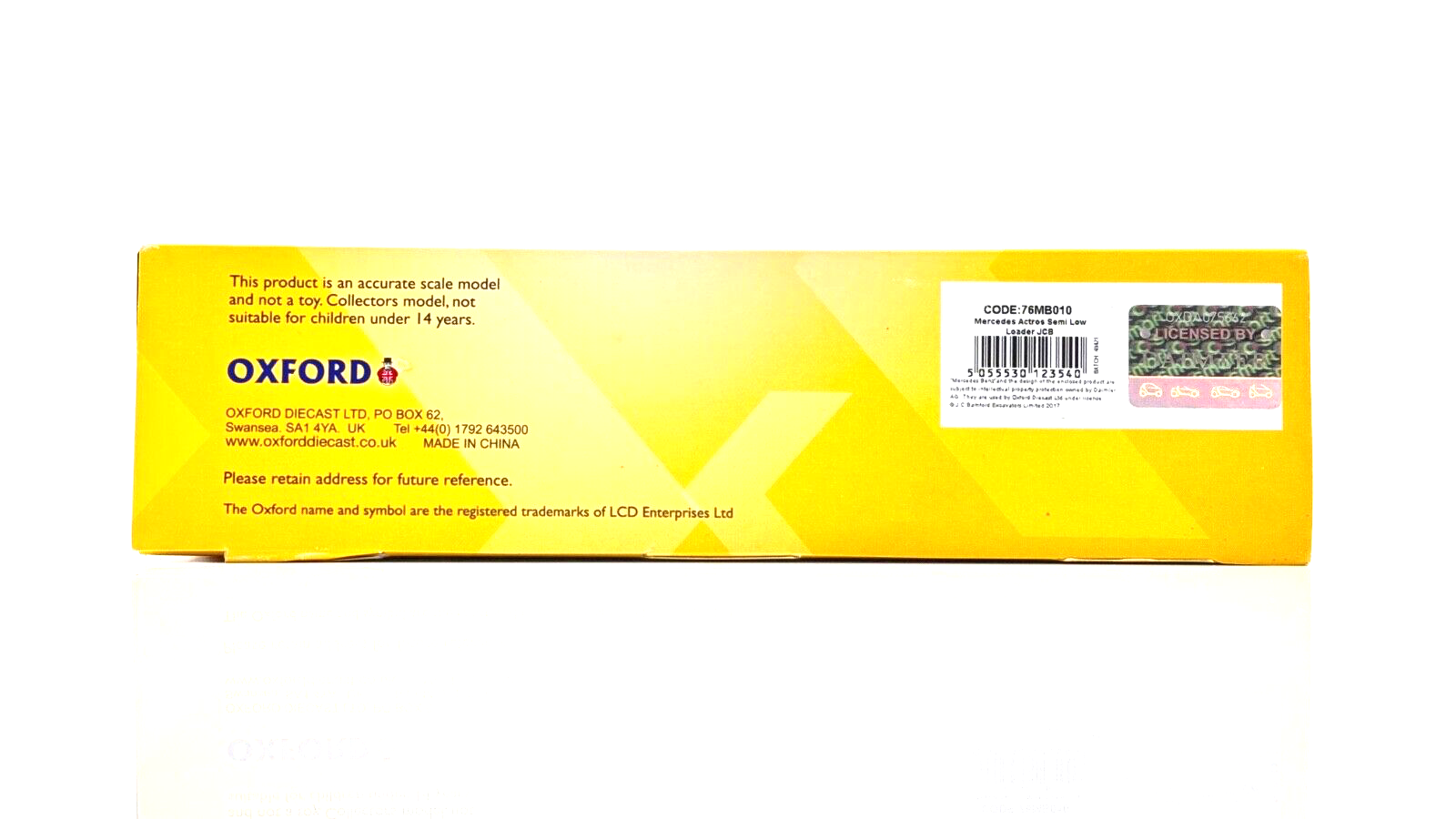 OXFORD DIECAST 1/76 SCALE - 76MB010 - MERCEDES ACTROS SEMI LOW LOADER JCB BOXED