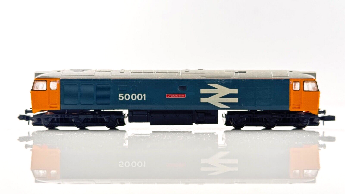 GRAHAM FARISH N GAUGE - CLASS 50 LARGE LOGO 50001 DREADNOUGHT RENAMED RENUMBERED
