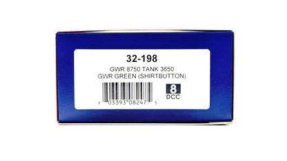 BACHMANN 00 GAUGE - 32-198 - GWR 8750 TANK 3650 GWR GREEN (SHIRTBUTTON) BOXED