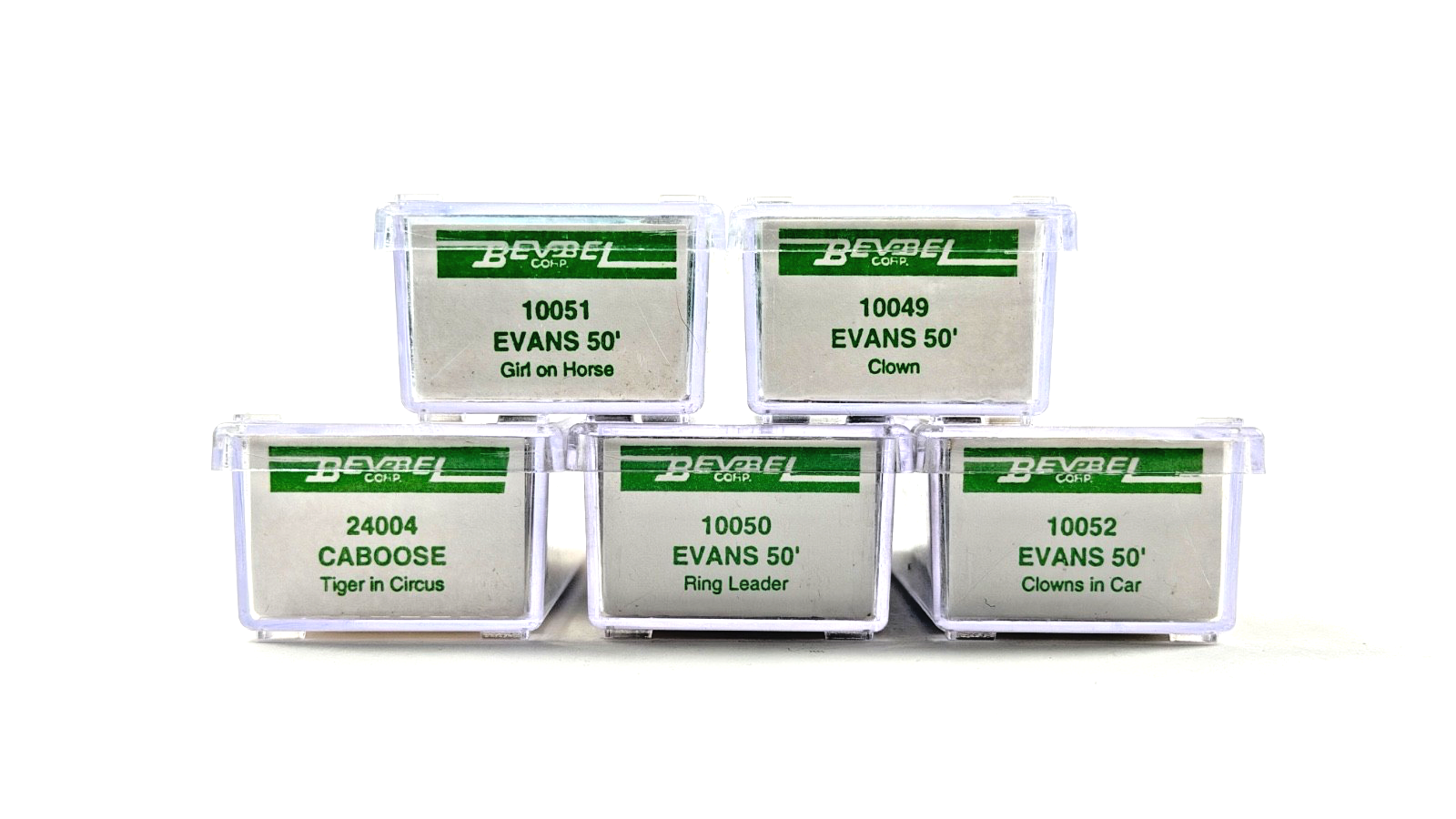 LIFE LIKE N GAUGE - RAKE OF 5 BALTIMORE CIRCUS BOX CAR WAGONS & CABOOSE BOXED