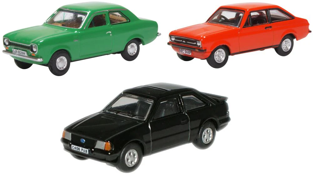 OXFORD DIECAST 1/76 - 76SET70 - 3 PIECE FORD ESCORT SET MK1/MK2/XR3I - NEW