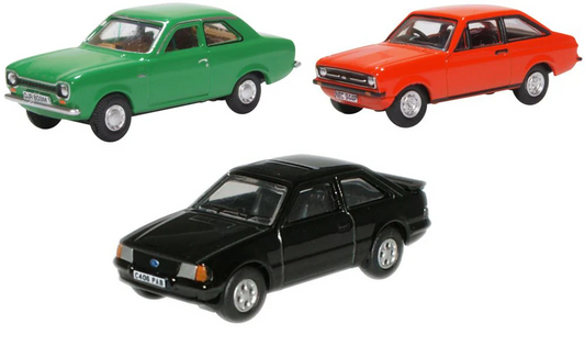 OXFORD DIECAST 1/76 - 76SET70 - 3 PIECE FORD ESCORT SET MK1/MK2/XR3I - NEW