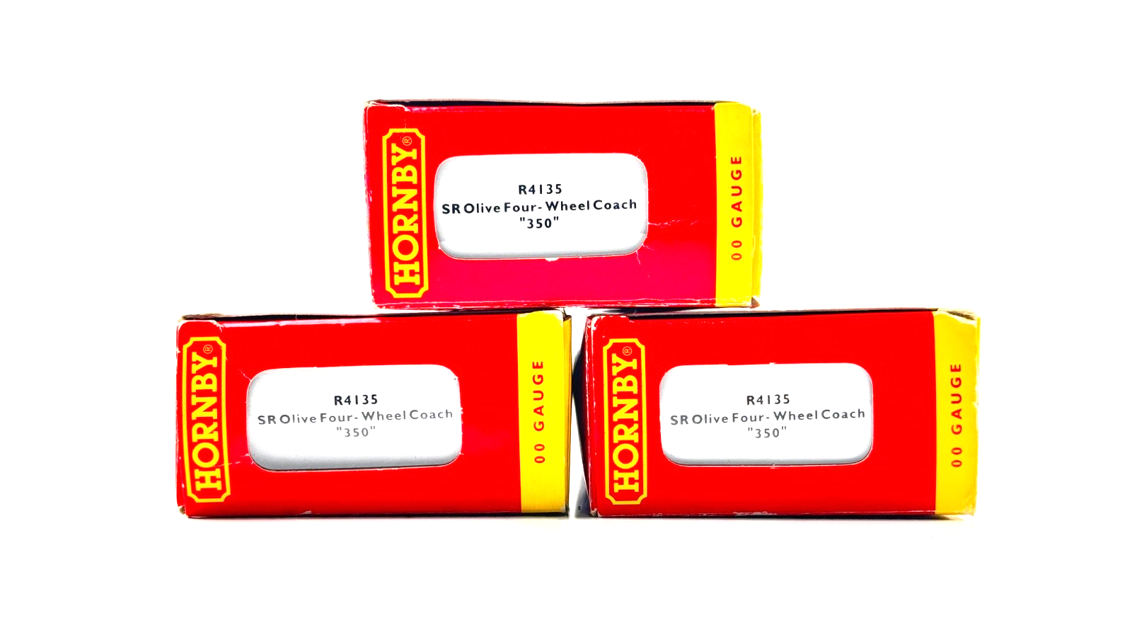 HORNBY 00 GAUGE - R4135 - SR SOUTHERN OLIVE GREEN 4 WHEEL COACH BOXED X 3