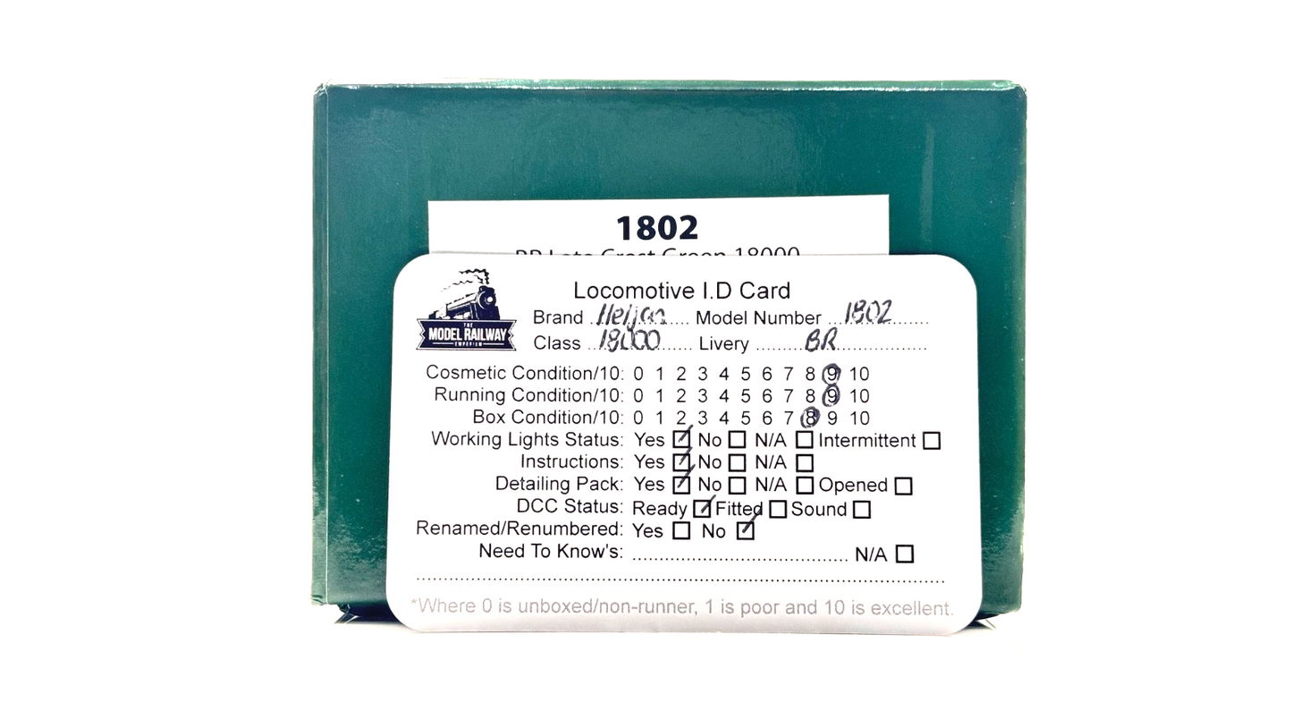 HELJAN/RAILS 00 GAUGE - 1802 - BR LATE CREST GREEN 18000 LIMITED EXCLUSIVE MODEL