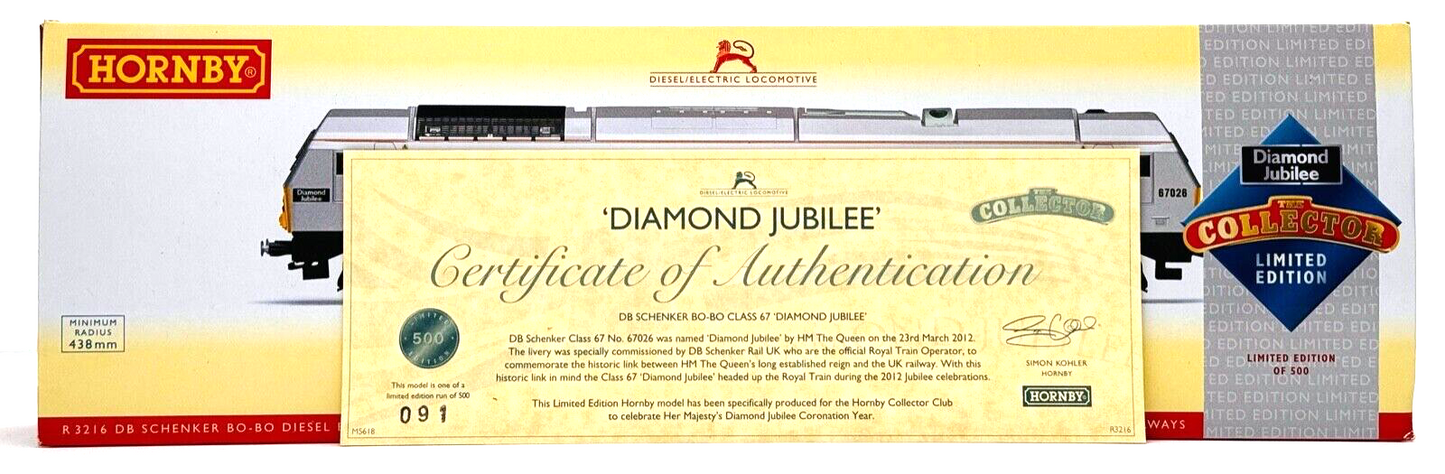 HORNBY 00 GAUGE - R3216 - CLASS 67 DIESEL DB SCHENKER 'DIAMOND JUBILEE' 67026