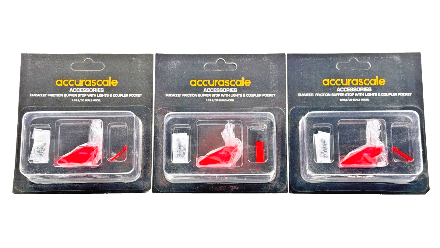 ACCURASCALE 00 GAUGE - RAWIE FRICTION BUFFER STOP W/LIGHTS & COUPLER POCKET X 3