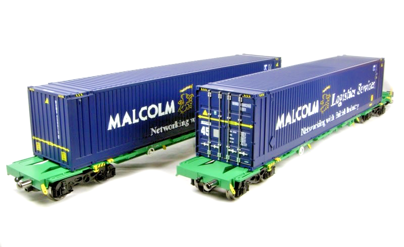 ARISTOCRAFT G SCALE GAUGE 1 - A50803 - INTERMODAL TWIN WAGONS MALCOLM CONTAINERS