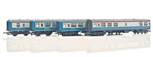 HORNBY 00 GAUGE - RAKE OF 4 BR BLUE GREY MK1/MK2 PLAYWORN COACHES - UNBOXED