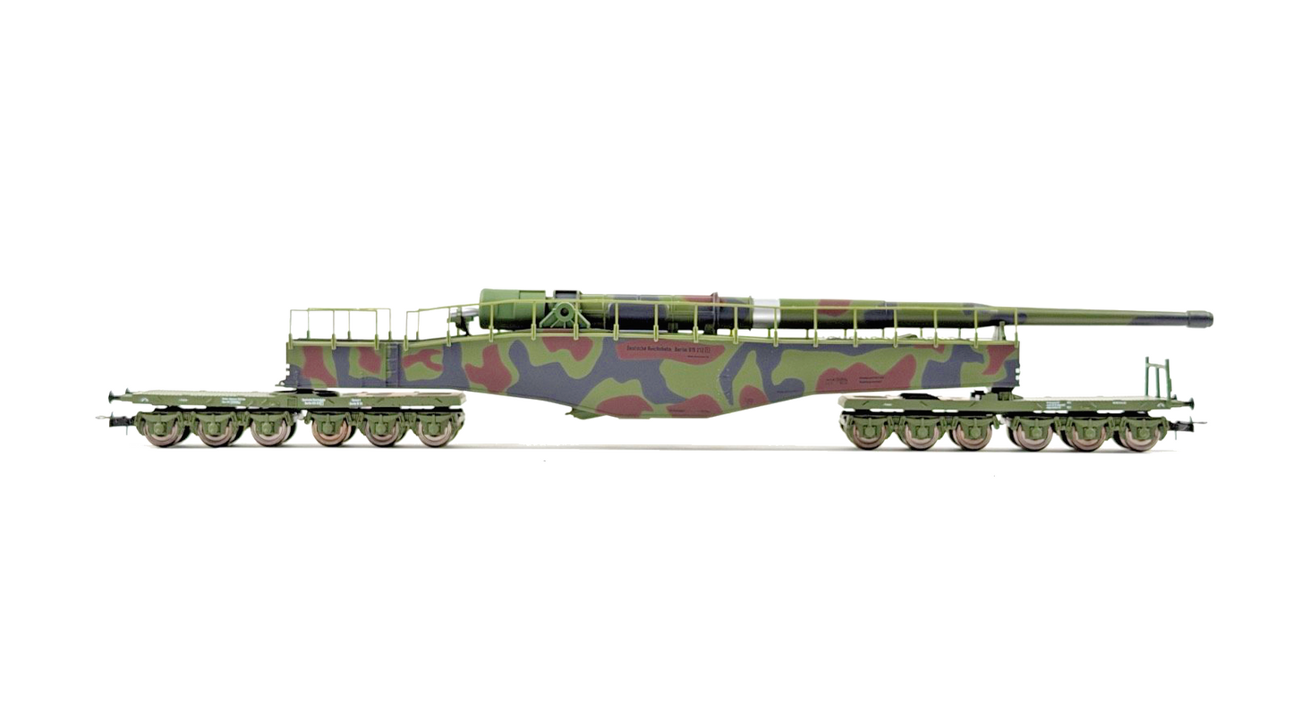 RIVAROSSI HO SCALE - HR6451 - DRB RAILWAY GUN "K5" CAMOUFLAGE LIVERY GREEN BROWN