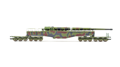 RIVAROSSI HO SCALE - HR6451 - DRB RAILWAY GUN "K5" CAMOUFLAGE LIVERY GREEN BROWN