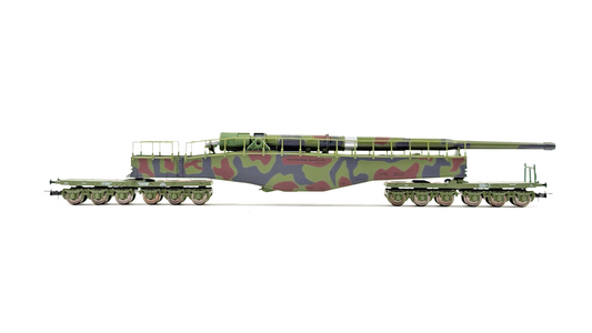 RIVAROSSI HO SCALE - HR6451 - DRB RAILWAY GUN "K5" CAMOUFLAGE LIVERY GREEN BROWN