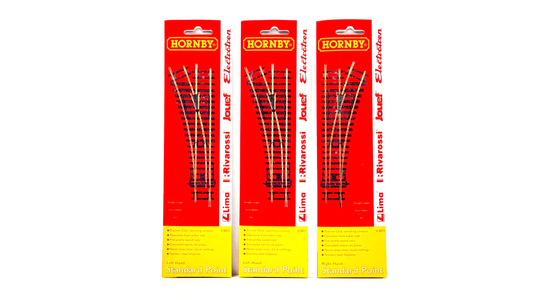 HORNBY 00 GAUGE - R8072/R8073 - STANDARD TURNOUT LEFT & RIGHT HAND X 3 - CARDED