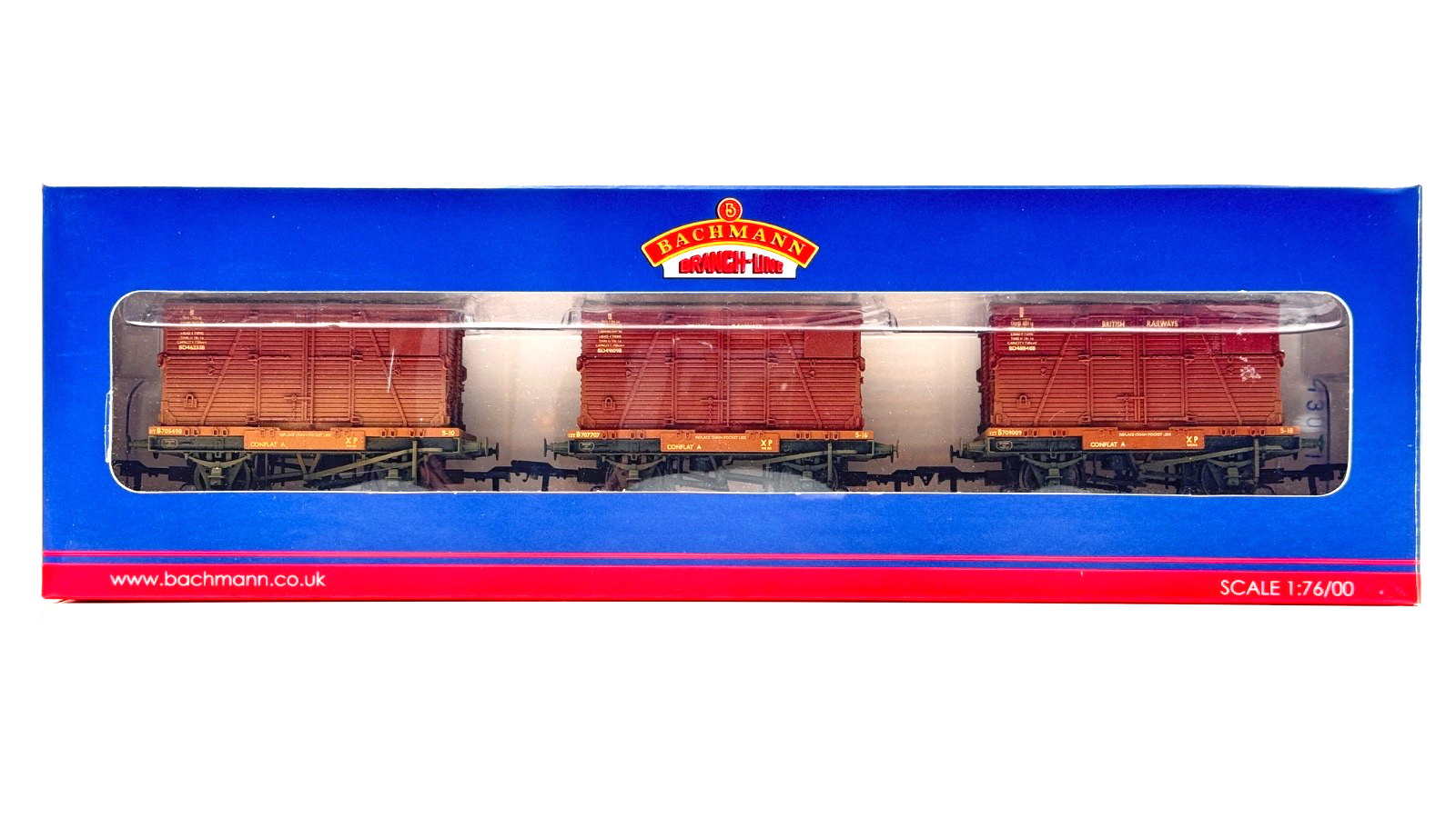 BACHMANN 00 GAUGE - 37-982 - SET OF BR BAUXITE CONFLATS BD CONTAINERS WEATHERED