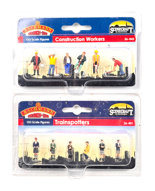 BACHMANN 00 GAUGE - 36-042/36-401 - CONSTRUCTION WORKERS & TRAINSPOTTERS CARDED