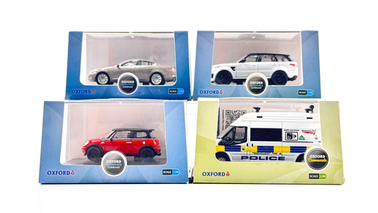 OXFORD DIECAST 1/76 SCALE - 4 X VEHICLES JAGUAR RANGE ROVER MINI POLICE ANPR
