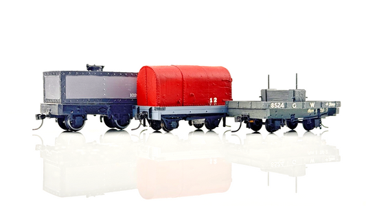 KIT BUILT/O-16.5 NG7 NARROW GAUGE - 3 X MIXED GW WAGONS TANK/BOLSTER - UB