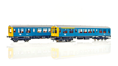 SILVER FOX 00 GAUGE - DERBY LIGHTWEIGHT BR BLUE YELLOW CAB ENDS DMU - BOXED