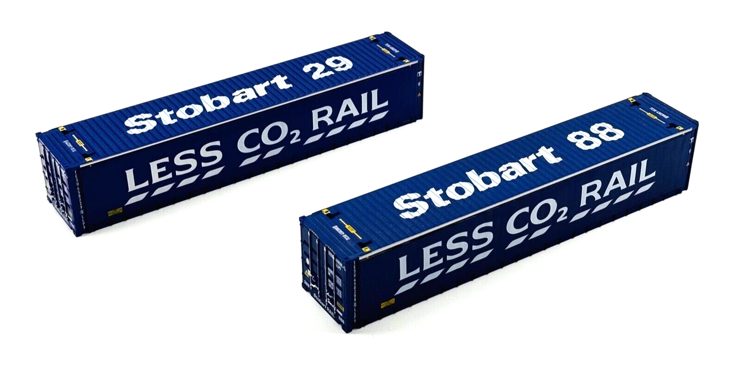 OXFORD RAIL 00 GAUGE - PAIR OF STOBART 'LESS CO2 RAIL' CONTAINERS 29/88 UNBOXED