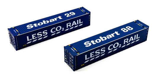 OXFORD RAIL 00 GAUGE - PAIR OF STOBART 'LESS CO2 RAIL' CONTAINERS 29/88 UNBOXED
