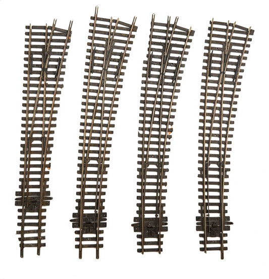 PECO 00 GAUGE - SET OF 4 'RIGHT HAND STRAIGHT & CURVED LARGE RADIUS' TURNOUTS UB