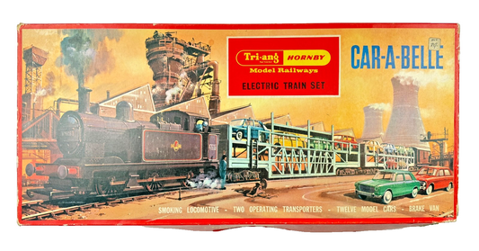 TRIANG HORNBY 00 GAUGE - RS.62 - CAR-A-BELLE VINTAGE CAR TRANSPORTER TRAIN PACK