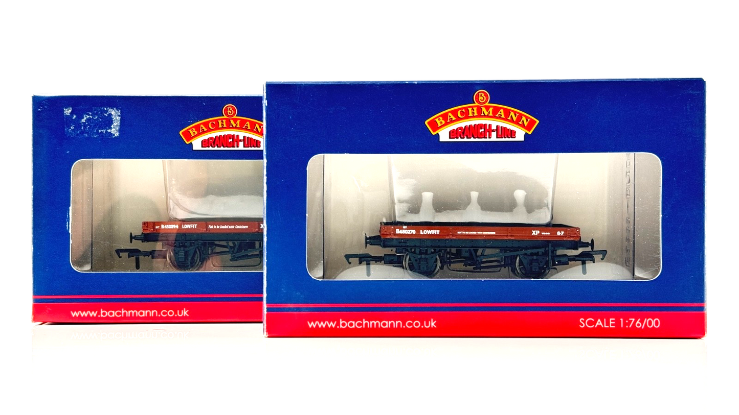 BACHMANN 00 GAUGE - 37-477B/37-479 - 1 PLANK CONFLAT LOWFIT WAGONS BR BAUXITE X2