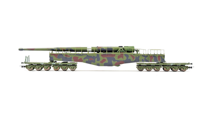 RIVAROSSI HO SCALE - HR6451 - DRB RAILWAY GUN "K5" CAMOUFLAGE LIVERY GREEN BROWN