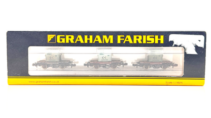 GRAHAM FARISH N GAUGE - 377-335 - SET OF CONFLATS BR BAUXITE AF CONTAINERS BLUE