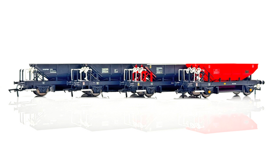 HELJAN 00 GAUGE - RAKE OF 4 ZFV DOGFISH HOPPER WAGONS BLACK/RED - UNBOXED