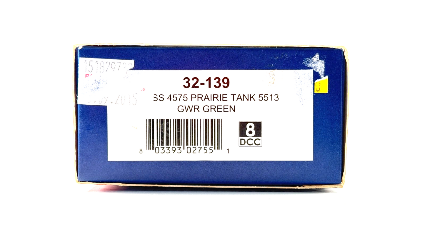 BACHMANN 00 GAUGE - 32-139 - CLASS 4575 PRAIRIE TANK 5513 GWR GREEN - BOXED