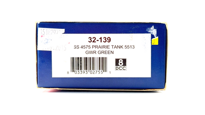 BACHMANN 00 GAUGE - 32-139 - CLASS 4575 PRAIRIE TANK 5513 GWR GREEN - BOXED