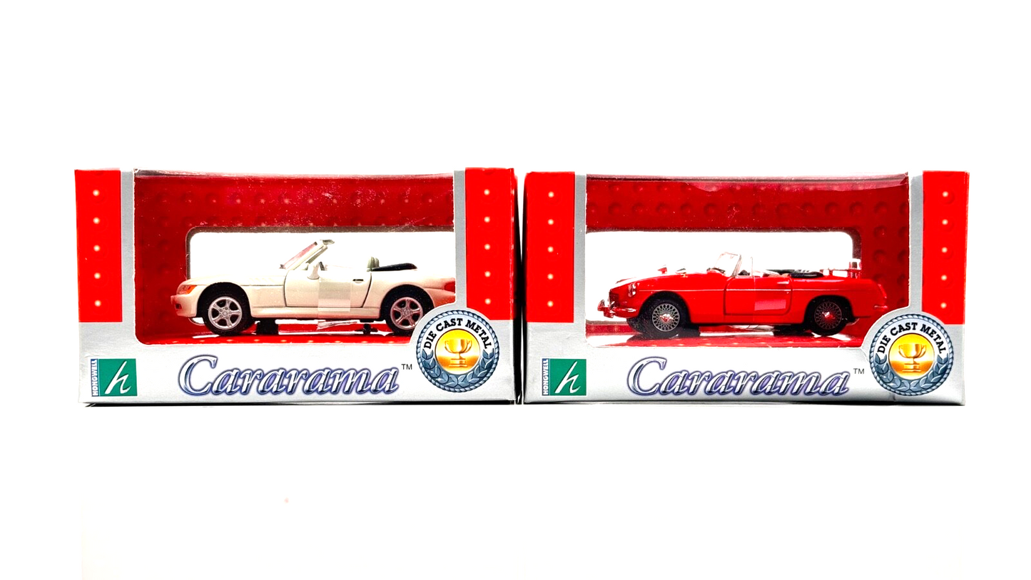 CARARAMA 1/43 SCALE - BMW Z3 ROADSTER WHITE & MGB ROADSTER RED - BOXED