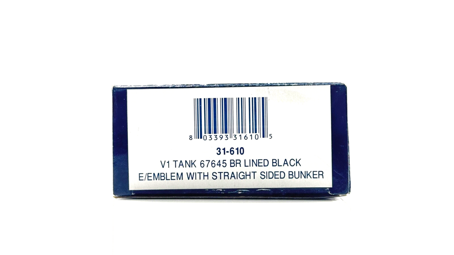 BACHMANN 00 GAUGE - 31-610 - V1 TANK 67645 BR LINED BLACK E/EMBLEM ST/S BUNKER