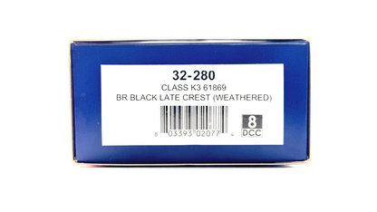 BACHMANN 00 GAUGE - 32-280 - CLASS K3 61869 BR BLACK LATE CREST WEATHERED BOXED