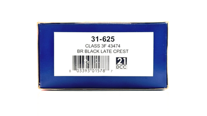 BACHMANN 00 GAUGE - 31-625 - CLASS 3F 43474 BR BLACK LATE CREST LOCOMOTIVE BOXED