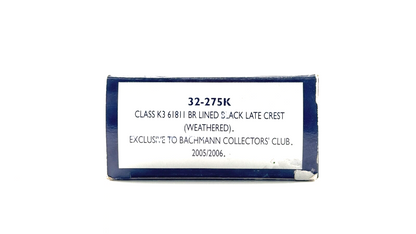 BACHMANN 00 GAUGE - 32-275K - CLASS K3 61811 BR LINED BLACK WEATHERED CLUB LOCO