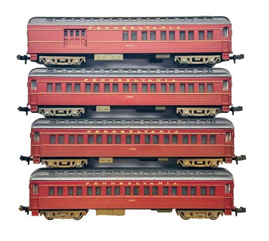 AMERICAN N GAUGE - BACHMANN 4 X PENNSYLVANIA WEATHERED PASSENGER COACHES UNBOXED